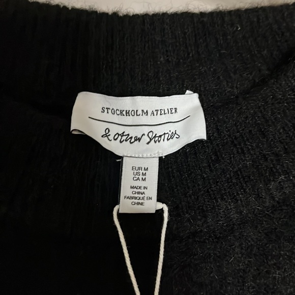 & Other Stories | round neck balloon sleeve sweater in black - Picture 4 of 8